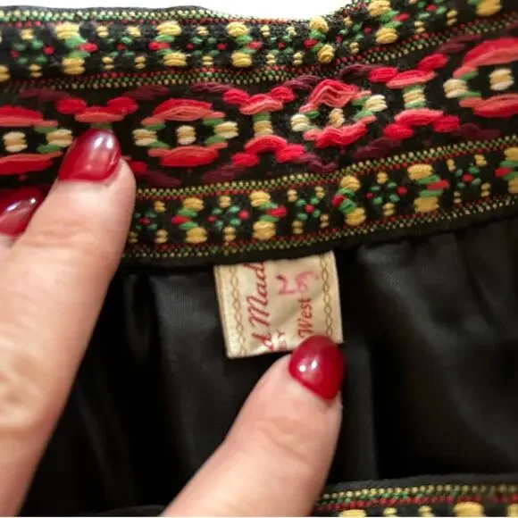 Vintage 70s Handmade Maxi Skirt 26 Patchwork Wool Plaid Cottagecore Red Black - Picture 9 of 10